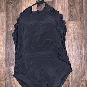 One piece black bathing suit